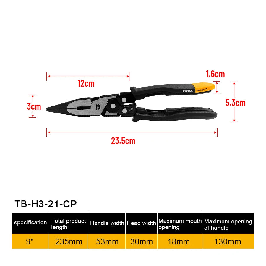 TOUGHBUILT 9-inch Labor-saving Snip Nosed Pliers with Reset Spring 235mm Long Nose Pliers TB-H3-21-CP