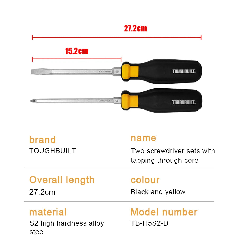 TOUGHBUILT 2 in 1 Demolition Screwdriver Set Multi-functional with Strong Magnet Genuine Knock-Through Screwdriver TB-H5S2-D