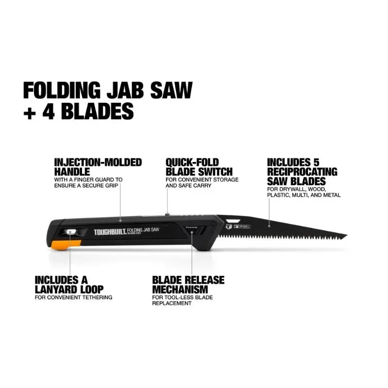 ToughBuilt TB-H4S5-23FU Folding Jab Saw + 4 Blades Hand Tools Accessories