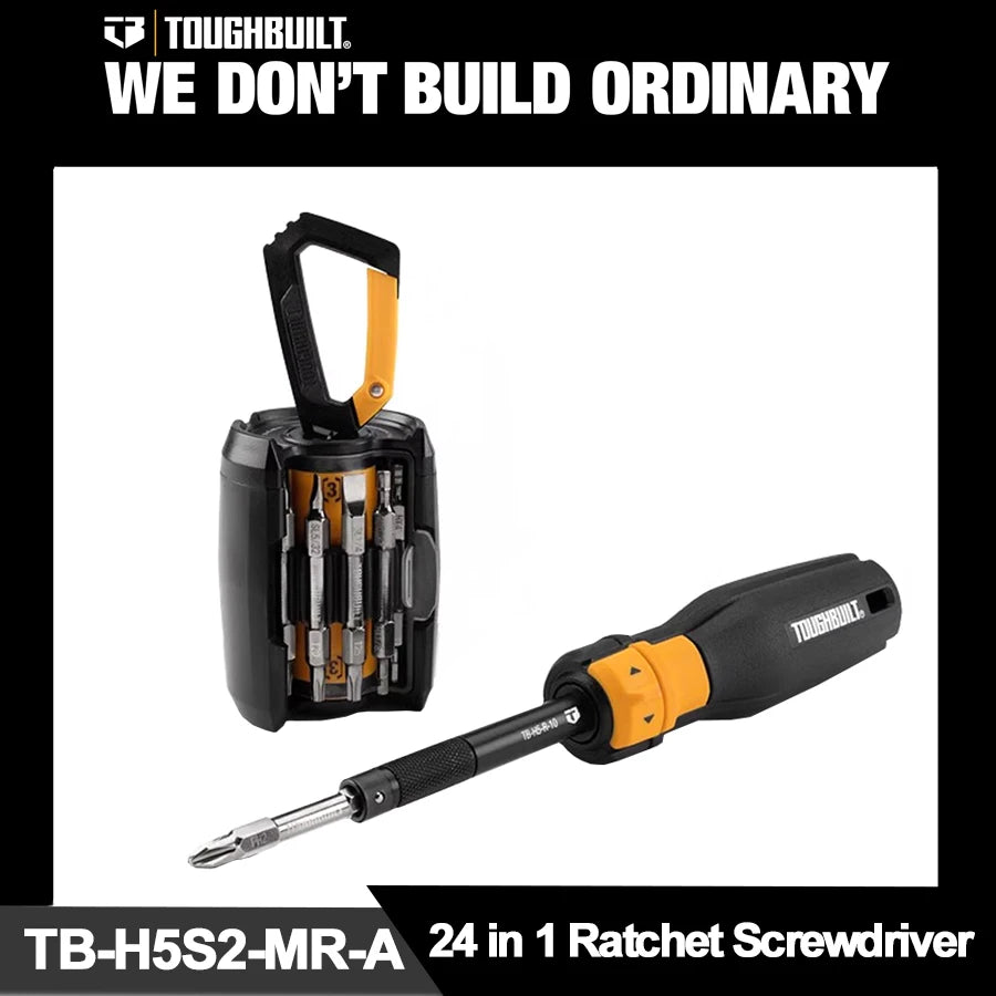 TOUGHBUILT 24 in 1 Ratchet Screwdriver with Bit Set Ratcheting Multi-Bit Driver+24-Bit TB-H5S2-MR-A