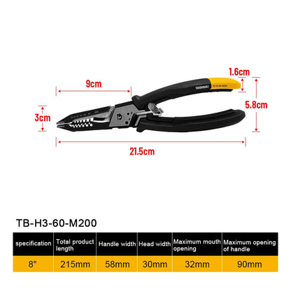 TOUGHBUILT 6 in 1 Multi-Function Electrical Stripping Pliers 8" Electrician's Wire Stripper TB-H3-60-M200