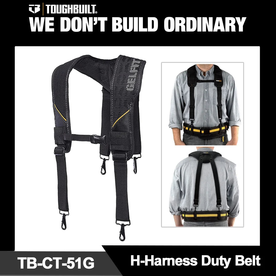 TOUGHBUILT Outdoor H-Harness Duty Belt Suspenders Work Pouch Weight Distribution Comfortable Durable TB-CT-51G