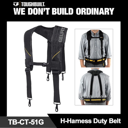 TOUGHBUILT Outdoor H-Harness Duty Belt Suspenders Work Pouch Weight Distribution Comfortable Durable TB-CT-51G