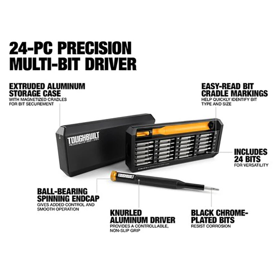 TOUGHBUILT TB-H5S-PRE-M-11 24-bit Precision Multi-Bit Driver + Case 24 in 1 Precision Screwdriver Combination Set Hand Tools