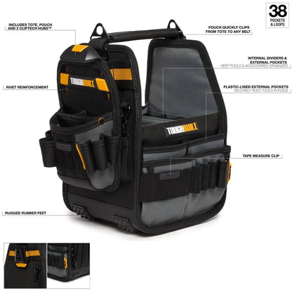 ToughBuilt TB-CT-180-8 Tote Pouch 8" with ClipTech 31 Pockets and Loops Includes Tote, Pouch and 2 ClipTech Hubs