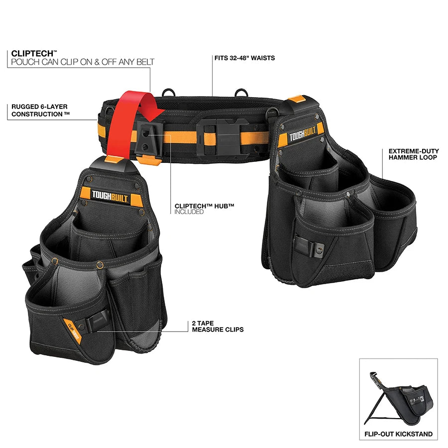 TOUGHBUILT TB-CT-111-3P Tool Bag Belt Set 3Pcs  (2 large tool pockets+1widened belt) Quick Hang Tool Multifunction Tool Belt Set