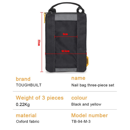 TOUGHBUILT 3PCS Storage Tool Bag Multifunctional Fastener Bags Tool Accessories TB-94-M-3