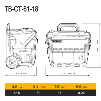 Toughbuilt TB-CT-61-18 X-Large Rolling Massive Mouth Bag– XL 18” Tool Bag with Telescoping Handle and Heavy-Duty Wheel