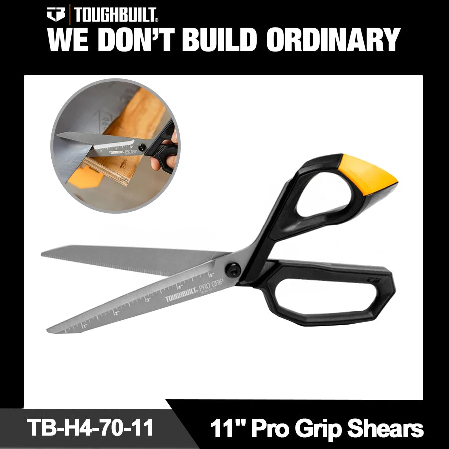 TOUGHBUILT 11" Pro Grip Shears Construction Industrial Strength Scissors Heavy-duty Cutting Tool TB-H4-70-11