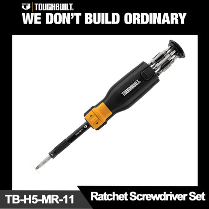 TOUGHBUILT 9PCS Ratchet Screwdriver with Bit Set PH/SL/SQ/TORX/HEX Screwdriver Set TB-H5-MR-11