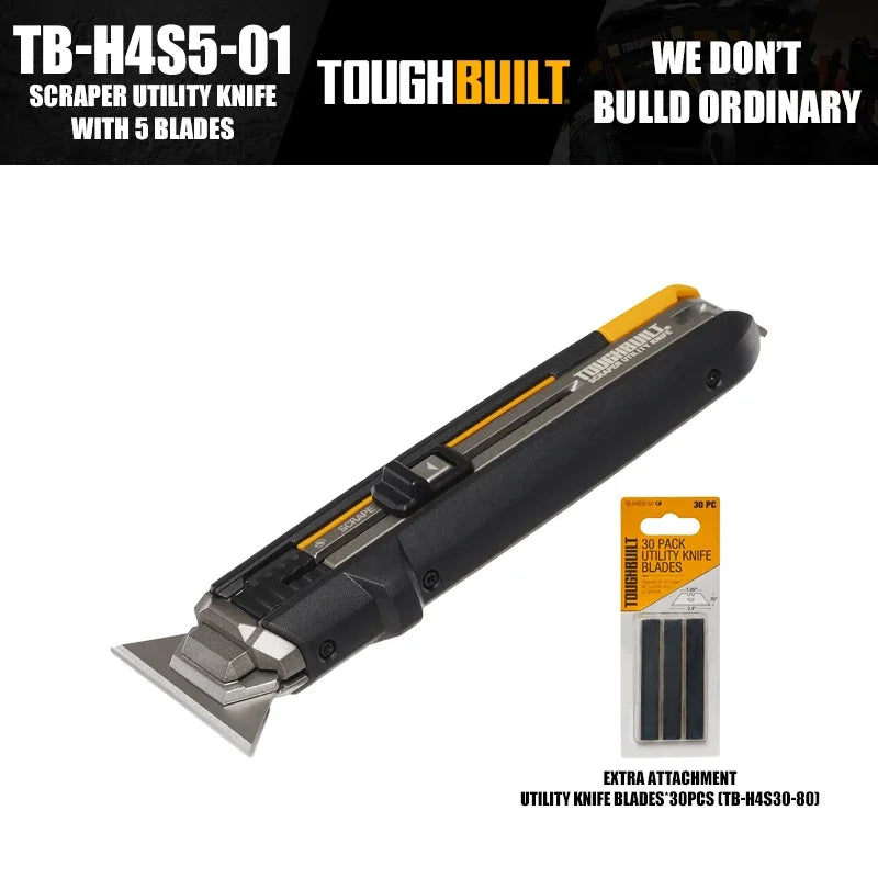 TOUGHBUILT TB-H4S5-01 Scraper Utility Knife With 5 Blades Hand Tools Accessories DIY Projects Home Renovations