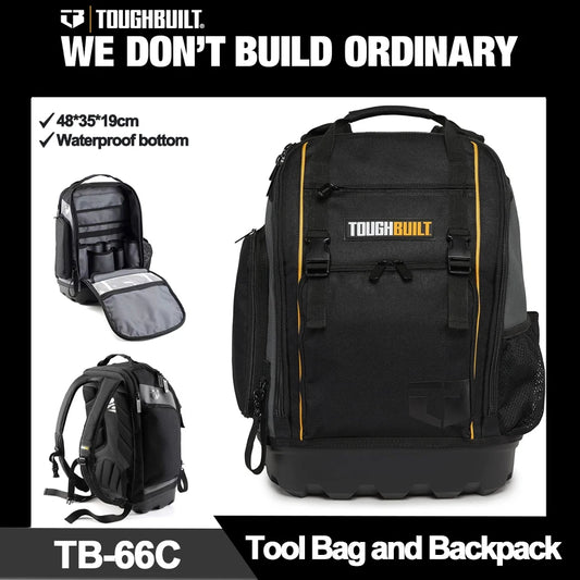 TOUGHBUILT Tool Backpack Fits 13"-17" Laptops Waterproof Base Open and Covered Internal Pockets Tool Bag TB-66C