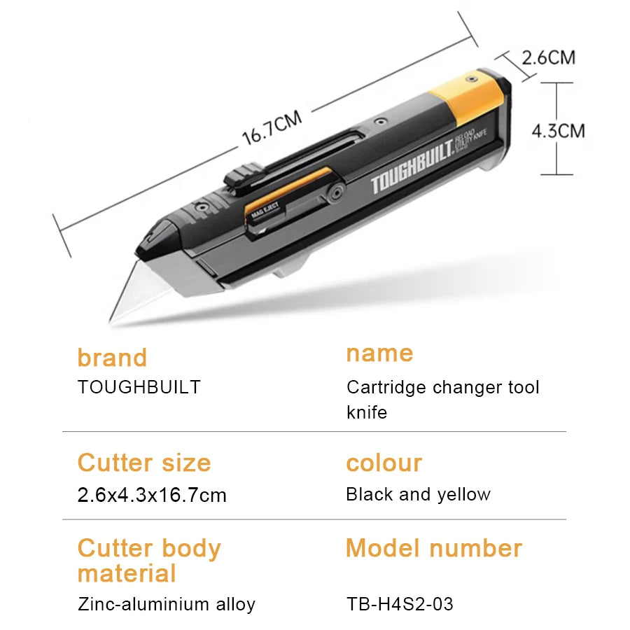 TOUGHBUILT Reload Utility Knife + 2 Blade Mags and Blades Heevy Duty Handle Knife TB-H4S2-03