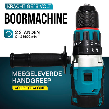 Schroef-, klopboormachine 3in1 - 2X Accu & Lader + Opbergbox en 32 delig Bit set