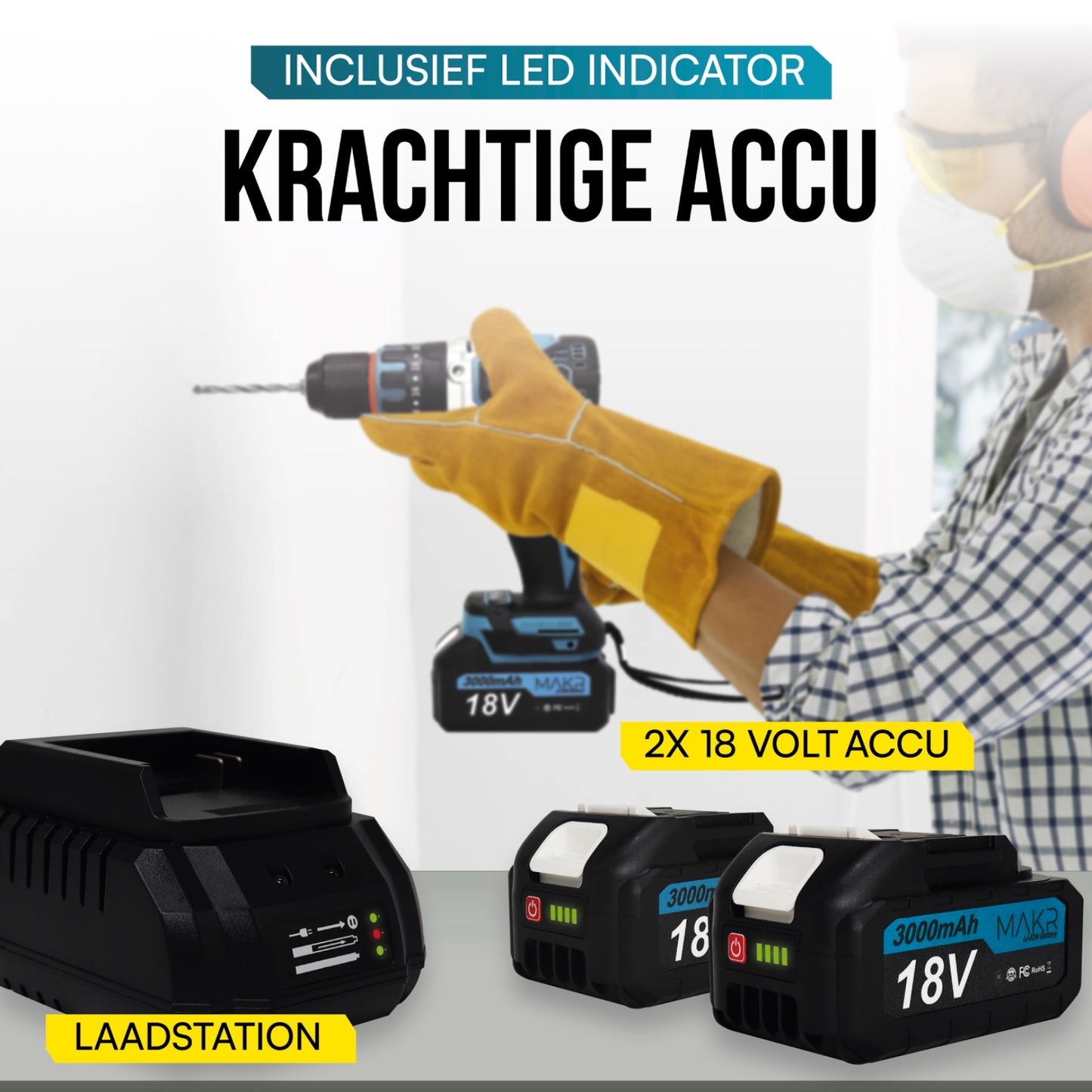 Schroef-, klopboormachine 3in1 - 2X Accu & Lader + Opbergbox en 32 delig Bit set