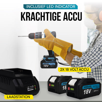 Schroef-, klopboormachine 3in1 - 2X Accu & Lader + Opbergbox en 32 delig Bit set