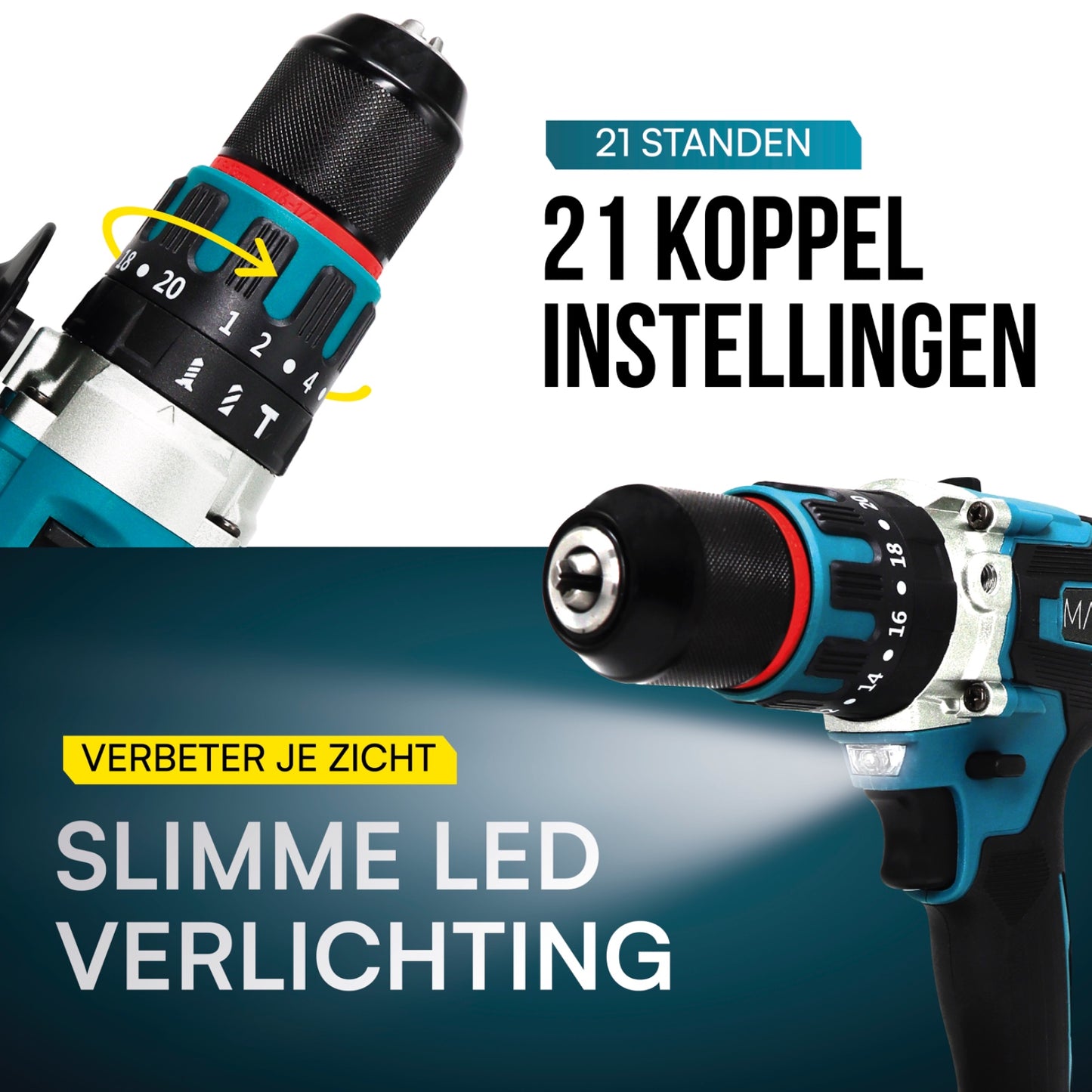 Schroef-, klopboormachine 3in1 - 2X Accu & Lader + Opbergbox en 32 delig Bit set